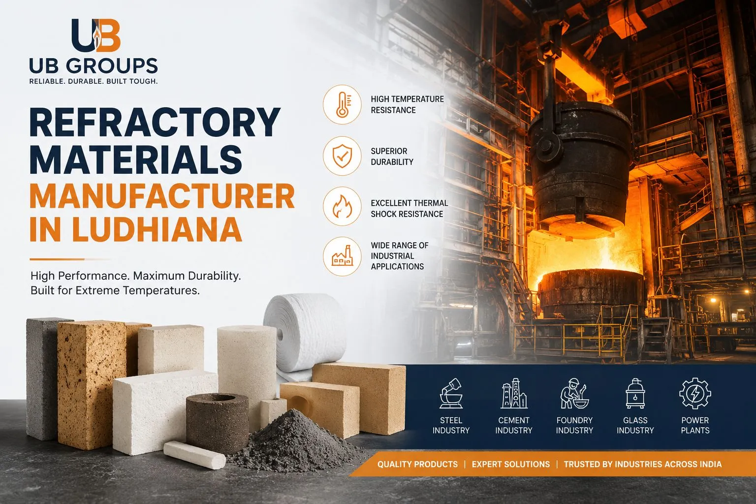 Refractory materials manufacturer in Ludhiana supplying refractory bricks, fire bricks, castables, insulation products, and industrial furnace lining solutions